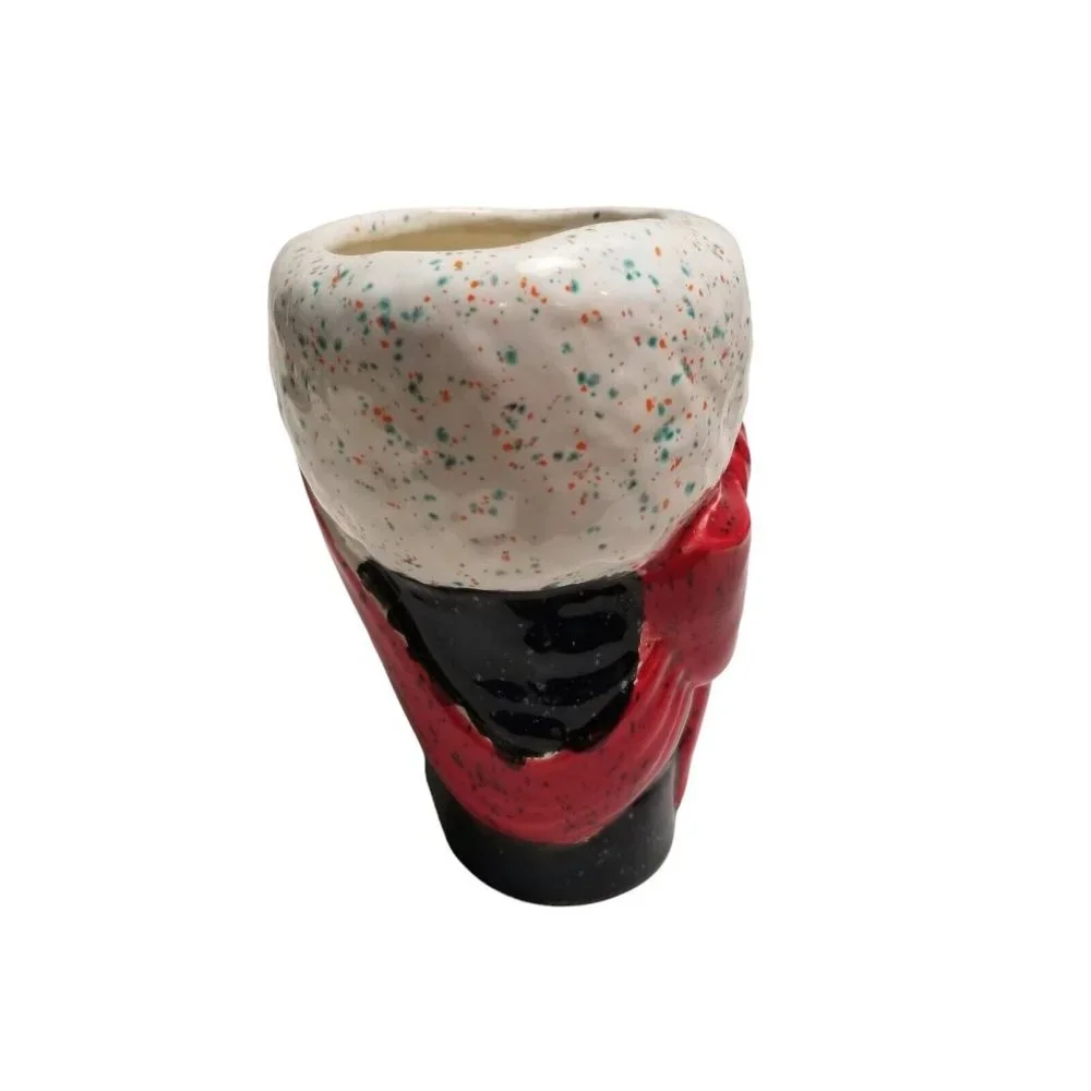 Ceramic Santa Claus Boot Black Christmas Vintage Holly Vase Planter Holiday Bow - Picture 6 of 14